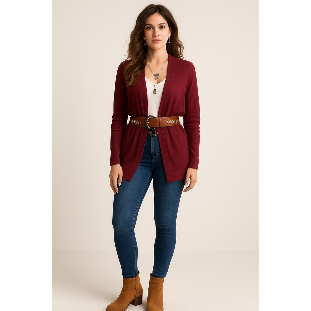 LOFT Womens Cardigan Sweater Burgundy Size M‎ Open Front Boho Indie Grunge
